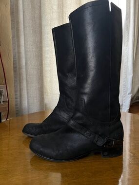 UGG Black Mid-Calf Leather Heeled Riding Boots